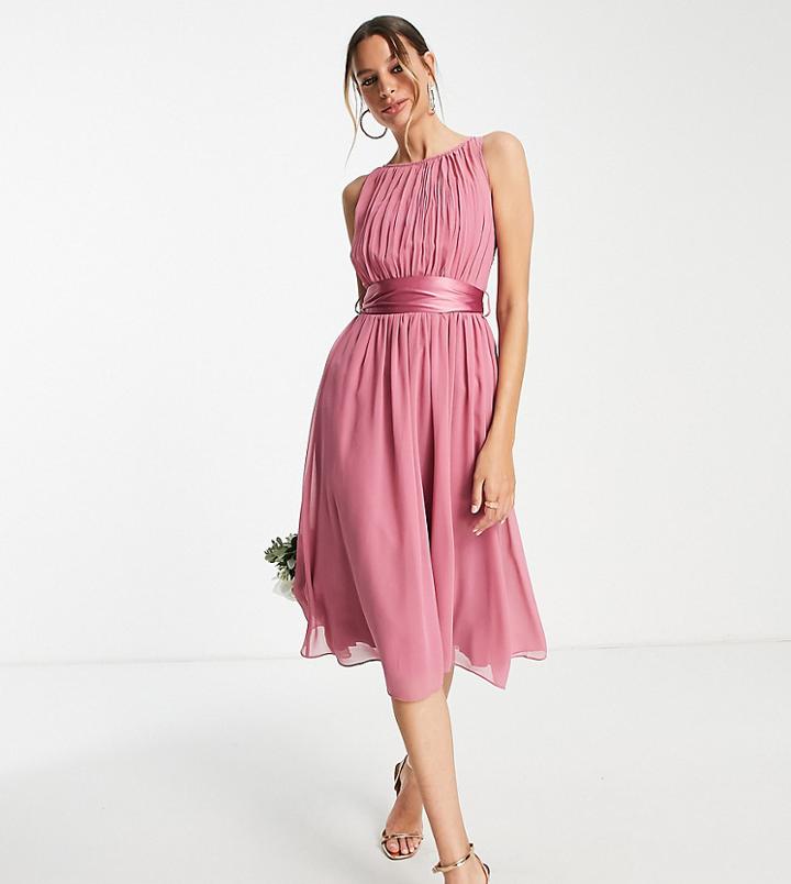 Little Mistress Tall Bridesmaid Midi Skater Dress In Dark Pink