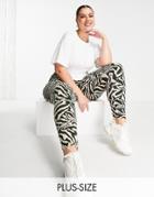Noisy May Curve Leggings In Cream Zebra Print-brown