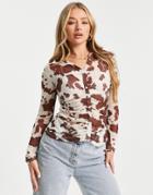 I Saw It First Cowl Print Mesh Top In Brown