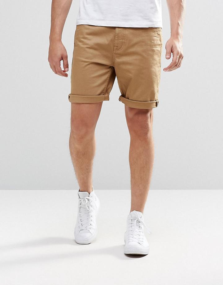 Asos Slim Denim Shorts In Stone - Stone