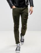 Liquor & Poker Green Wash Extreme Rips Slim Jeans - Green