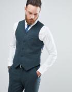 Asos Skinny Suit Vest In Teal Green Wool Blend - Green