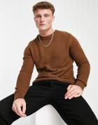 Selected Homme Organic Cotton Knit Sweater With Texture In Brown
