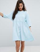 Asos Cotton Smock Dress With Elastic Cuff Detail - Blue