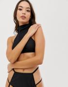 Asos Design Adwin High Neck Mesh Crop Top-black