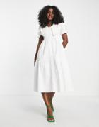 Urban Revivo Collared Smock Midi Dress In White