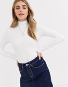 Miss Selfridge Rib Tee With Funnel Neck In Ivory