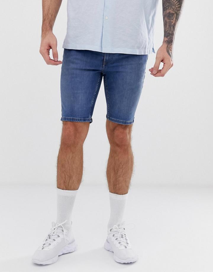 River Island Denim Shorts In Mid Blue