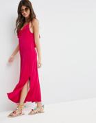 Asos Slinky Maxi Dress With Asymmetric Frill Detail - Pink