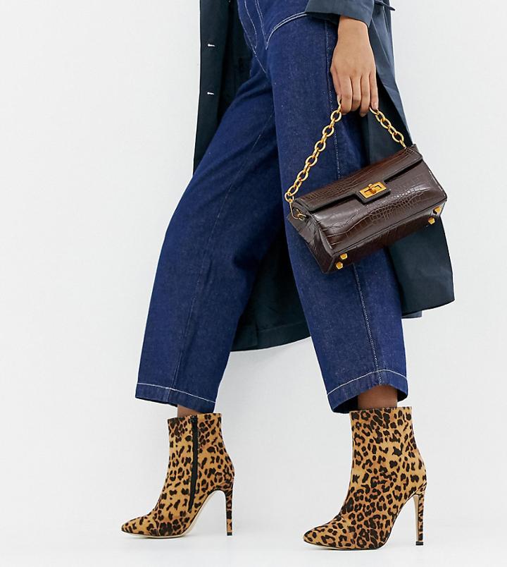 London Rebel Leopard Wide Fit Stiletto Ankle Boots-multi