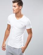 Diesel Logo V Neck T-shirt In Stretch Cotton White - White