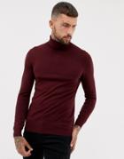 Pull & Bear Roll Neck Sweater In Burgundy - Red