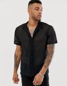 Asos Design Oversized Mesh Shirt In Black - Black