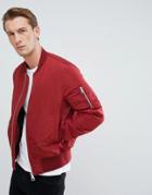 Asos Bomber Jacket With Ma1 Pocket In Red - Red