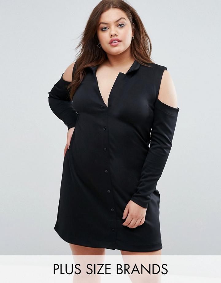 Pink Clove Cold Shoulder Tailored Dress - Black