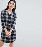 Parisian Petite Check Button Front Dress With Tie Belt - Black