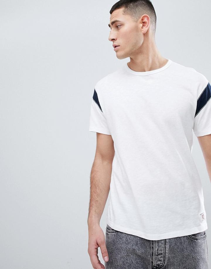 Abercrombie & Fitch Varsity Slub Crew Neck T-shirt Contrast Sleeve Insert In White/navy - White