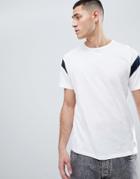 Abercrombie & Fitch Varsity Slub Crew Neck T-shirt Contrast Sleeve Insert In White/navy - White