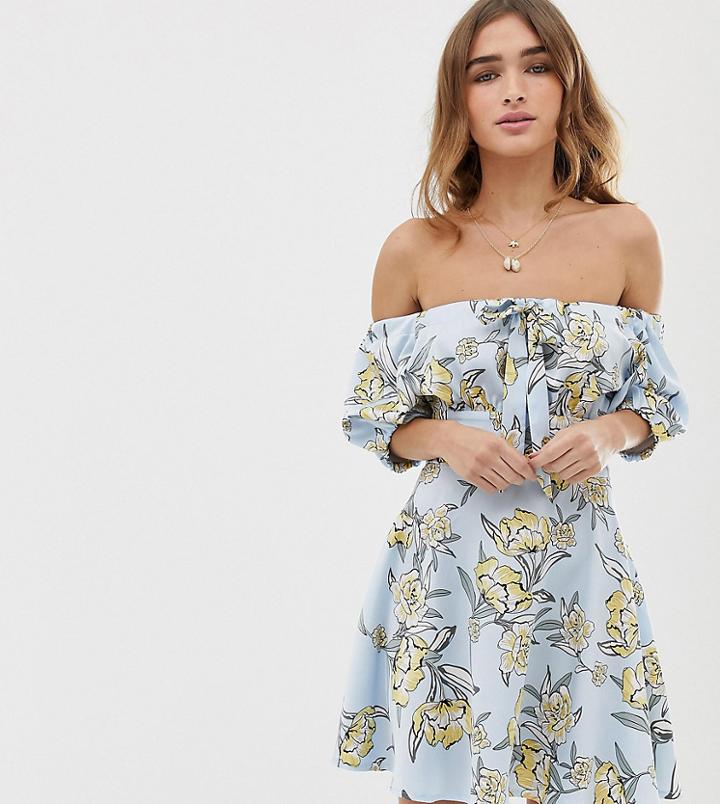 Sisters Of The Tribe Petite Bardot Mini Dress In Floral-blue