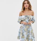 Sisters Of The Tribe Petite Bardot Mini Dress In Floral-blue