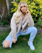 Na-kd Pocket Detail Faux Suede Jacket In Beige-neutral
