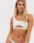 Miss Selfridge Stripe Lurex Asymm Bikini Top-white