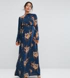 Asos Maternity Petite Maxi Dress With Long Sleeve In Chinoiserie Print - Multi