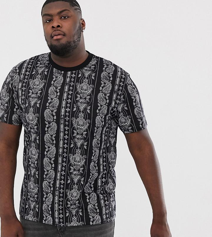 Asos Design Plus Relaxed T-shirt With All Over Paisley Print-navy