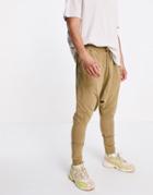 Asos Design Lightweight Extreme Drop Crotch Sweatpants In Sand-green
