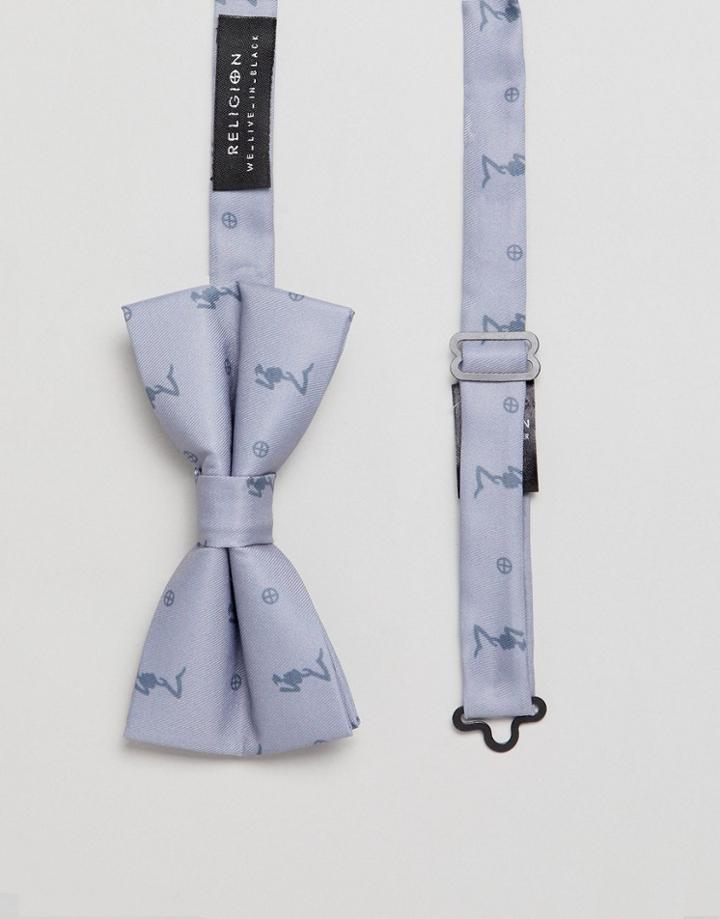 Religion Wedding Printed Bow Tie In Gray Satin Twill - Gray