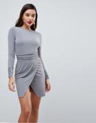 Asos Wrap Mini Dress With Ruched Details - Gray