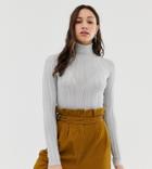 Asos Design Tall Stitch Detail Roll Neck Sweater - Gray