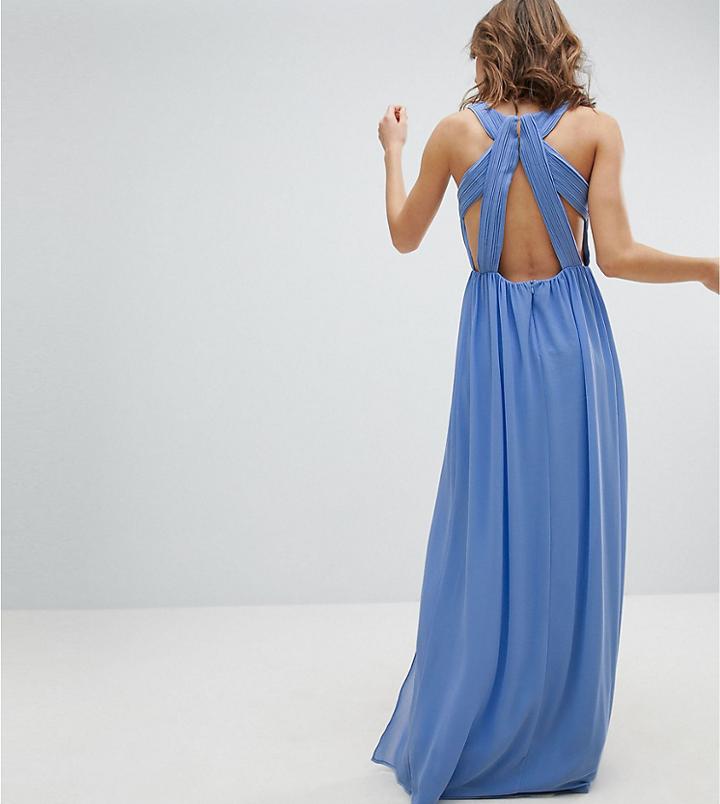 Tfnc Pleated Maxi Bridesmaid Dress With Back Detail - Blue