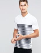 Asos Muscle Polo Shirt With Breton Stripe In White/navy - White