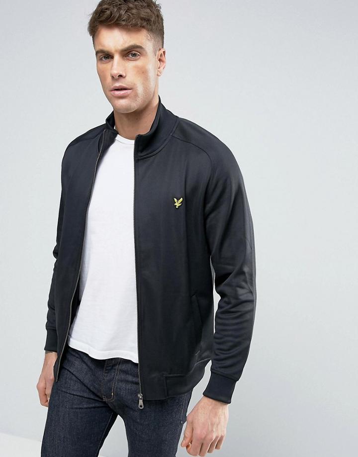 Lyle & Scott Tricot Funnel Jacket Eagle Logo In Black - Black