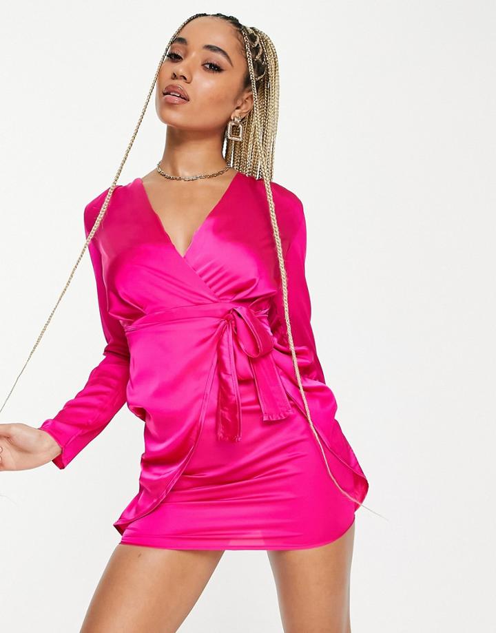 Naanaa Satin Blazer Dress With Tie Waist In Fuchsia-pink