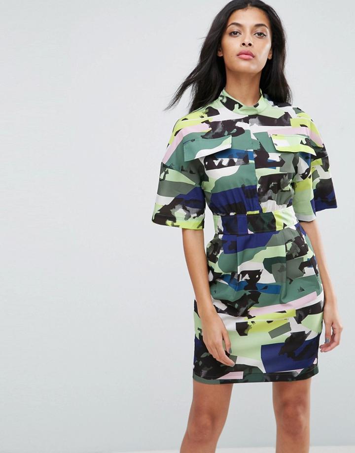 Asos Utility Dress In Camo Print - Multi