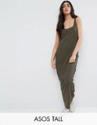 Asos Tall Ultimate Ribbed Maxi Tank Dress With Raw Edge - Green
