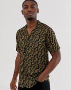 Selected Homme Short Sleeve Revere Collar Animal Print Shirt In Green