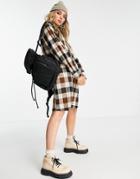 Object Organic Cotton Dress With Grandad Collar In Check Print-brown