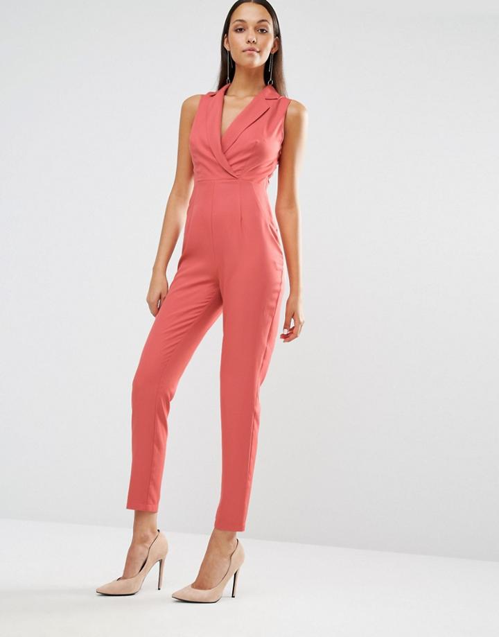 Missguided Crepe Tuxe Detail Jumpsuit - Pink
