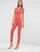 Missguided Crepe Tuxe Detail Jumpsuit - Pink