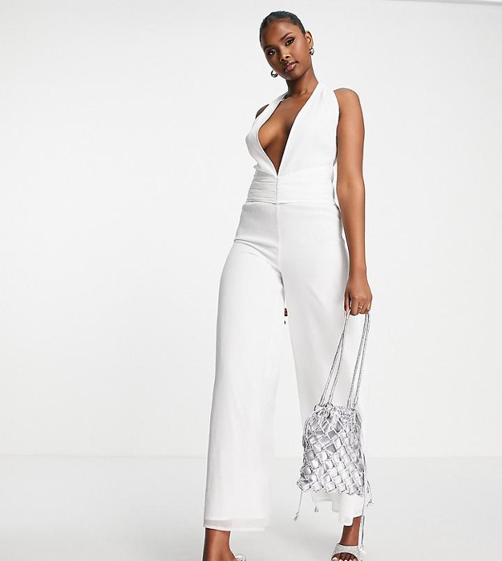 Asyou Plunge Halter Neck Jumpsuit In White