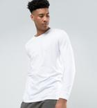 Asos Design Tall Longline Long Sleeve T-shirt With Crew Neck In White - White
