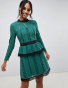Asos Design Tiered Broderie Mini Skater Dress-green