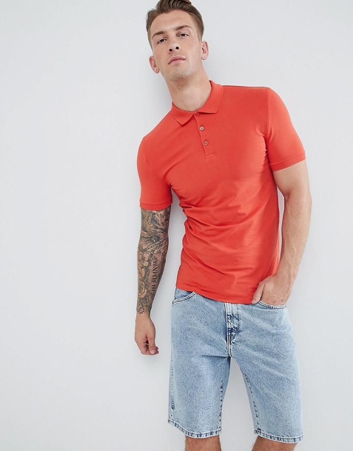 Asos Design Muscle Fit Polo In Jersey - Red