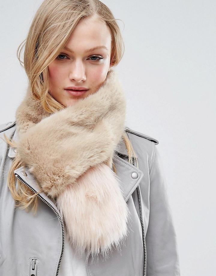 Bandits Premium Faux Fur Cross Through Scarf - Beige