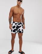 Asos Design Two-piece Swim Shorts In Monochrome Cow Print Short Length - White