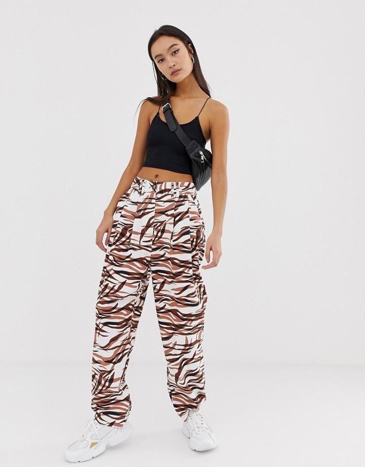 Asos Design Ovoid Pleat Front Peg Pants In Tiger Print-multi