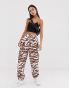 Asos Design Ovoid Pleat Front Peg Pants In Tiger Print-multi